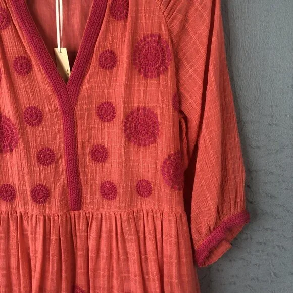 Uncle Frank Dress Womens XS Orange Pink Many Medallions Boho Embroidered NWT - Picture 14 of 16